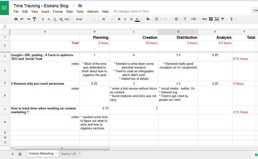 Spreadsheet - Time tracking