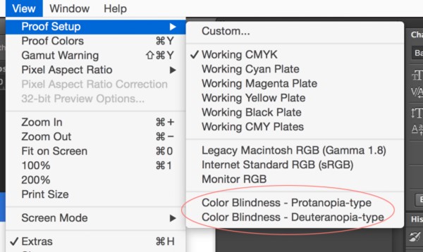 Photoshop menu - Color blind simuilation