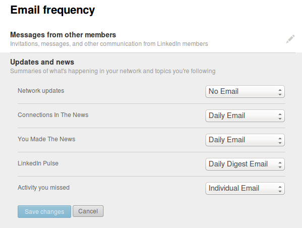 Linkedin Email Frequency for News and Updates