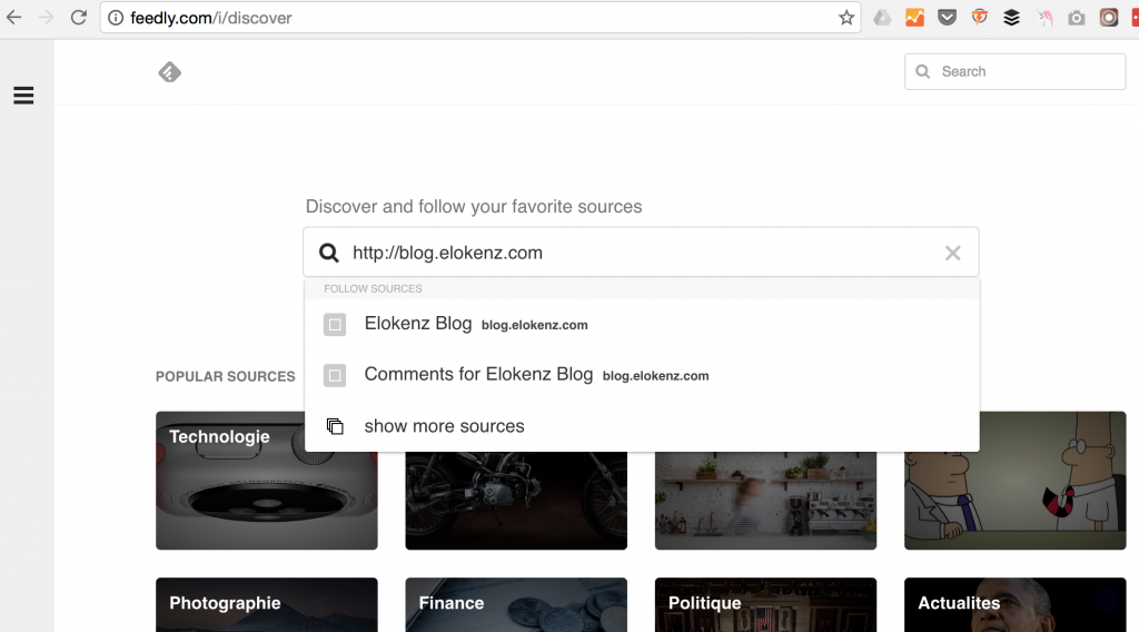 Discover RSS feed with Feedly