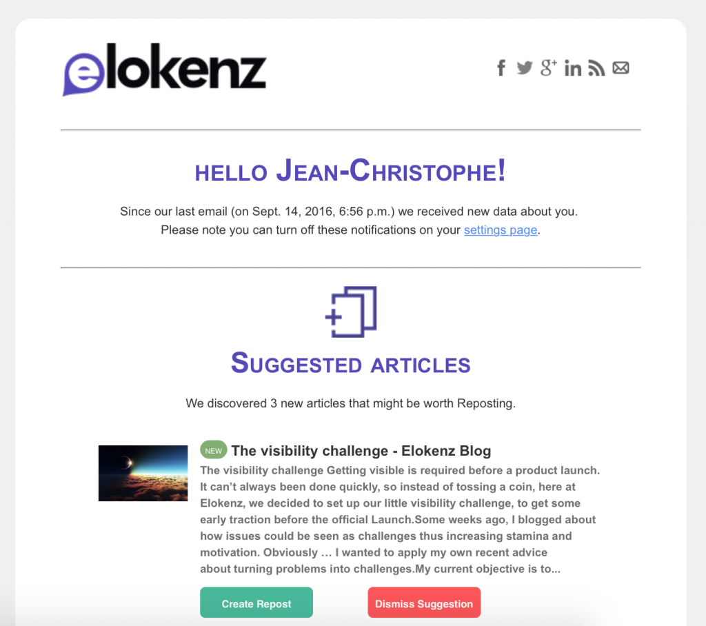 Elokenz - Suggested Email Notification