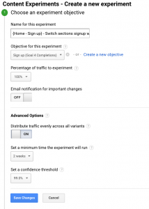 Advanced Settings in Google Experiments