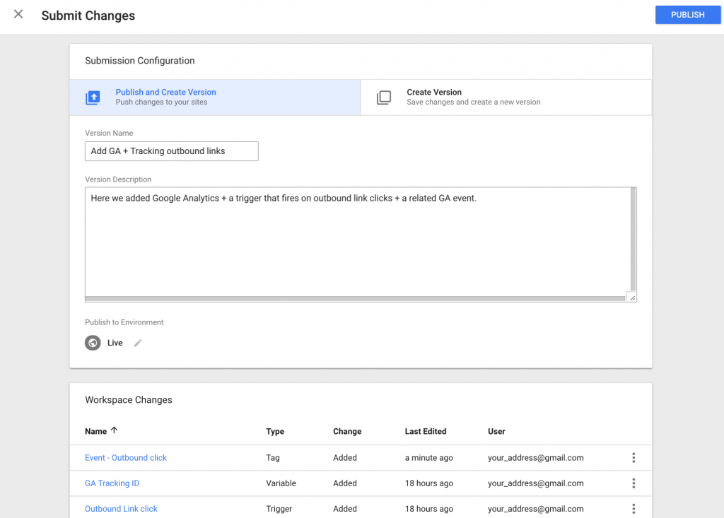 Applying changes in GTM