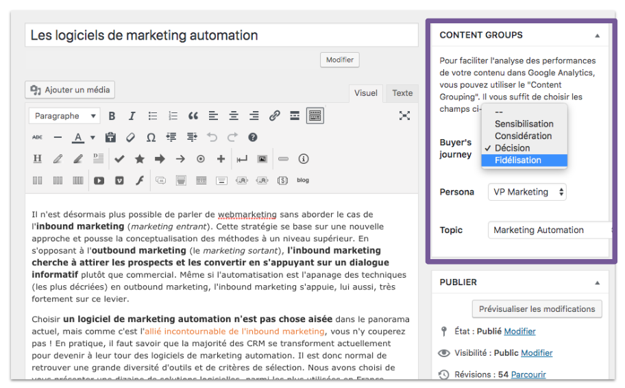 Wordpress plugin for content grouping